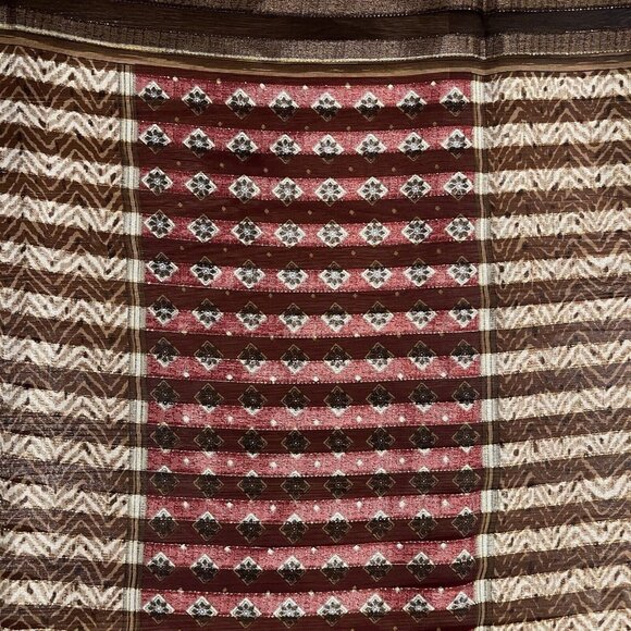 LIZ CLAIBORNE Boho Colorful Striped Square Scarf Gold Sparkle Thread Semi‎ Sheer - Picture 8 of 9
